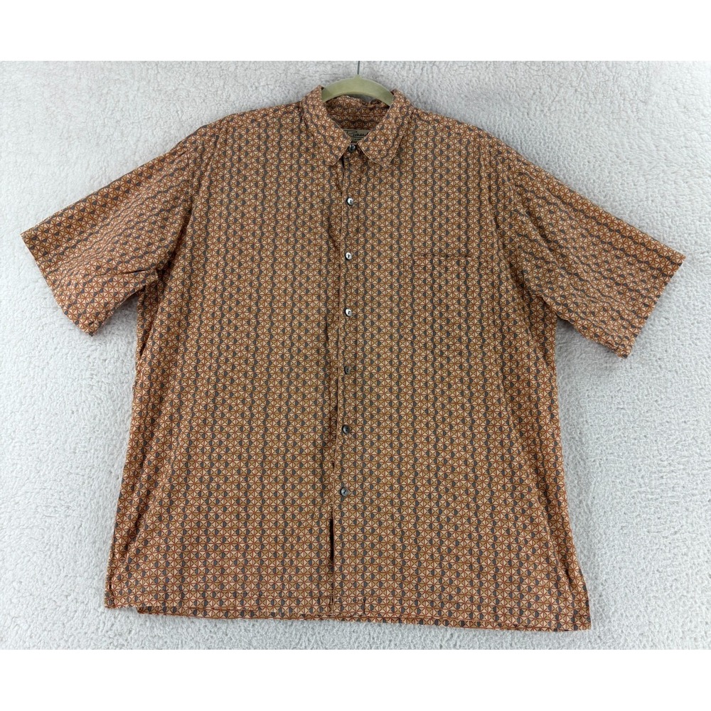 Tori Richard Button-Up Shirt Mens Large‎ Brown Geo Print Short Sleeve USA Made